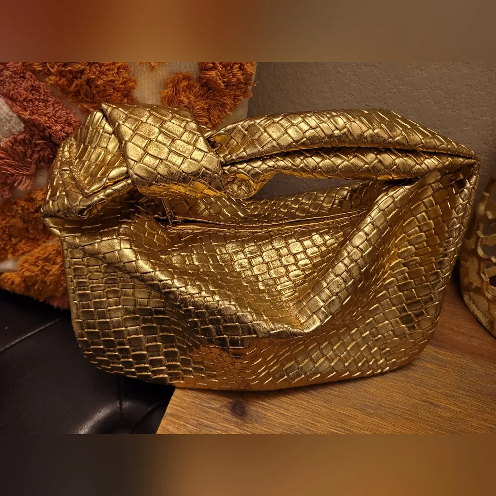 Gold Textured Hobo Bag